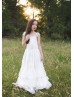 Ivory Lace Ruffle Tiered Country Flower Girl Dress